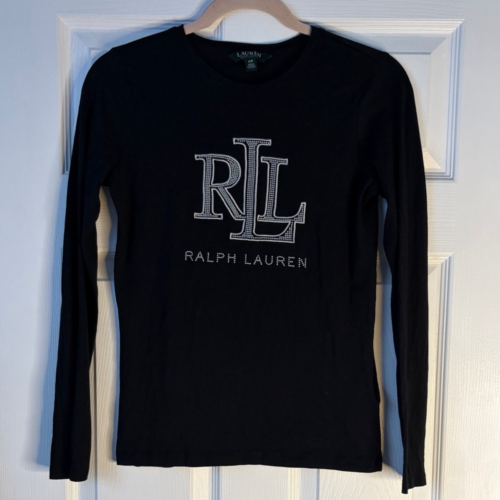 Ralph Lauren RLL Studded Black long sleeved top size SP not faded